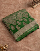 Georgette Banarasi Saree in Light Green with Silver Brocade and Traditional Green Border