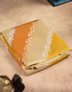 Banarasi Organza Saree in Mustard Yellow and Ivory with Diagonal Zari Stripes