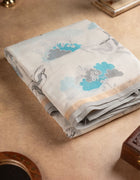Chanderi Cotton Saree in Cream and Blue with Bird and Floral Prints