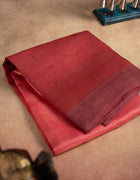 Pure Tussar Saree in Red with Subtle Sequin Embellishments and Contrast Jute Pallu