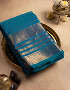 Pure Kanchipuram Saree in Blue with Golden Zari Checks and Ornate Traditional Border