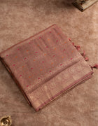 Semi Banarasi Silk Saree in Peach with Silver Thread Brocade and Traditional Border