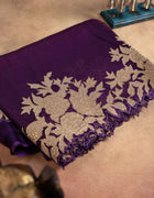 Soft Organza Saree in Violet Body with Floral Embroidery Border