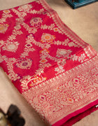 Khathan Silk Saree in Bright Pink with Traditional Golden Banarasi Jaal and Zari Motifs