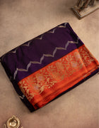 Banarasi Silk Saree in Royal Purple and Vibrant Orange with Zigzag Threadwork and Traditional Border