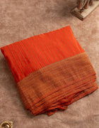 Georgette Banarasi Saree in Vibrant Orange with Golden Thread Stripes and Traditional Zari Border