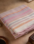 Chanderi Cotton Saree in Multicolour Pastel Stripes with Golden Zari Accents