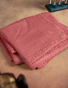 Chanderi Saree in Dusty Pink with Intricate Chikankari Embroidery and Floral Detailing