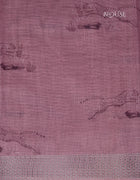 Linen Jute Saree in Soft Pink with Multicolour Animal Prints and Silver Thread Border