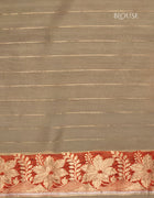 Banarasi Organza Saree in Mustard Yellow and Ivory with Diagonal Zari Stripes