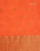 Georgette Banarasi Saree in Vibrant Orange with Golden Thread Stripes and Traditional Zari Border