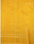 Jute Tussar Saree in Cream and Yellow with Floral Prints and Temple Border