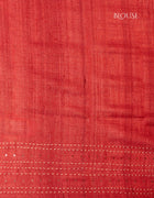 Pure Tussar Saree in Cream and Coral Red with Paisley Prints and Kantha Stitch Detailing