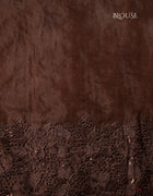 Organza Saree in Dark Brown with Intricate Floral Cutwork and Sequin Embellishments