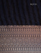 Chanderi Cotton Saree in Beige with Turquoise Blue Floral Prints and Navy Blue Border