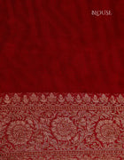 Chanderi Cotton Saree in Green with Peacock Prints and Red Border