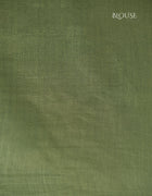 Chanderi Cotton Saree in Green and White with Circle Prints and Striped Border