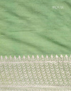 Banarasi Tussar Saree in Pastel Green with Multicolour Rangat Patterns and Silver Thread Border