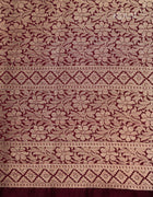 Semi Banarasi Silk Saree in Grape with Golden Floral Brocade and Traditional Zari Border