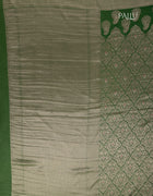 Georgette Banarasi Saree in Light Green with Silver Brocade and Traditional Green Border