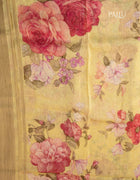 Pure Linen Saree in Pastel Green with Multicolour Floral Prints and Plain Border