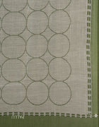 Chanderi Cotton Saree in Green and White with Circle Prints and Striped Border