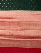 Semi Banarasi Silk Saree in Emerald Green with Silver Butta Motifs and Red Contrast Zari Border