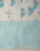 Chanderi Cotton Saree in Cream and Blue with Bird and Floral Prints