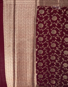 Semi Banarasi Silk Saree in Grape with Golden Floral Brocade and Traditional Zari Border