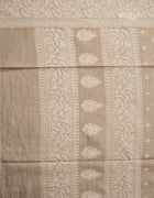 Tissue Tussar Saree in Green and Beige with Intricate Floral Butta Embroidery
