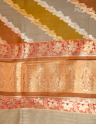 Banarasi Organza Saree in Mustard Yellow and Ivory with Diagonal Zari Stripes