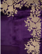 Soft Organza Saree in Violet Body with Floral Embroidery Border