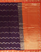 Banarasi Silk Saree in Royal Purple and Vibrant Orange with Zigzag Threadwork and Traditional Border