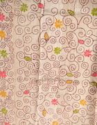 Pure Tussar Saree in Beige with Multicolour Floral Buttas and Kantha Stitch Detailing