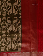 Chanderi Cotton Saree in Green with Peacock Prints and Red Border