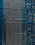 Semi-Jute Saree in Blue with Floral Sequin Embellishments and Linear Threadwork