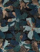 Turkish Organza Saree in Teal and Navy Blue with Metallic Floral Appliqué and Scalloped Edges