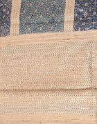 Pure Tussar Saree in Beige and Navy Blue with Geometric Prints and Kantha Stitch Detailing