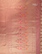 Semi Banarasi Silk Saree in Peach with Silver Thread Brocade and Traditional Border