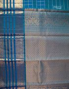 Pure Kanchipuram Saree in Blue with Golden Zari Checks and Ornate Traditional Border