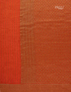 Georgette Banarasi Saree in Vibrant Orange with Golden Thread Stripes and Traditional Zari Border