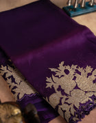 Soft Organza Saree in Violet Body with Floral Embroidery Border