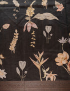 Chanderi Cotton Saree in Black with Multicolour Floral Prints and Copper-Toned Traditional Border