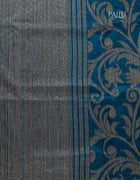 Semi-Jute Saree in Blue with Floral Sequin Embellishments and Linear Threadwork