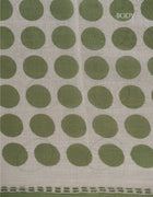 Chanderi Cotton Saree in Green and White with Circle Prints and Striped Border