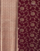 Semi Banarasi Silk Saree in Grape with Golden Floral Brocade and Traditional Zari Border