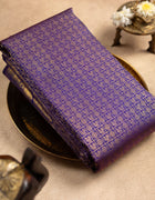 Pure Kanchipuram Saree in Royal Purple with Golden Rudraksha Motifs and Peacock Zari Border