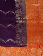 Banarasi Silk Saree in Royal Purple and Vibrant Orange with Zigzag Threadwork and Traditional Border