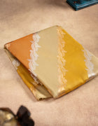 Banarasi Organza Saree in Mustard Yellow and Ivory with Diagonal Zari Stripes