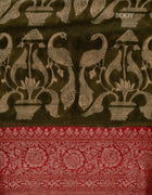 Chanderi Cotton Saree in Green with Peacock Prints and Red Border